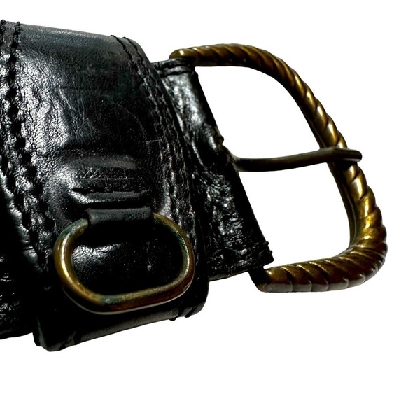 Axcess Made in Italy Genuine Black Leather Wide Waist Belt, Bronze Buckle Medium - Picture 5 of 10